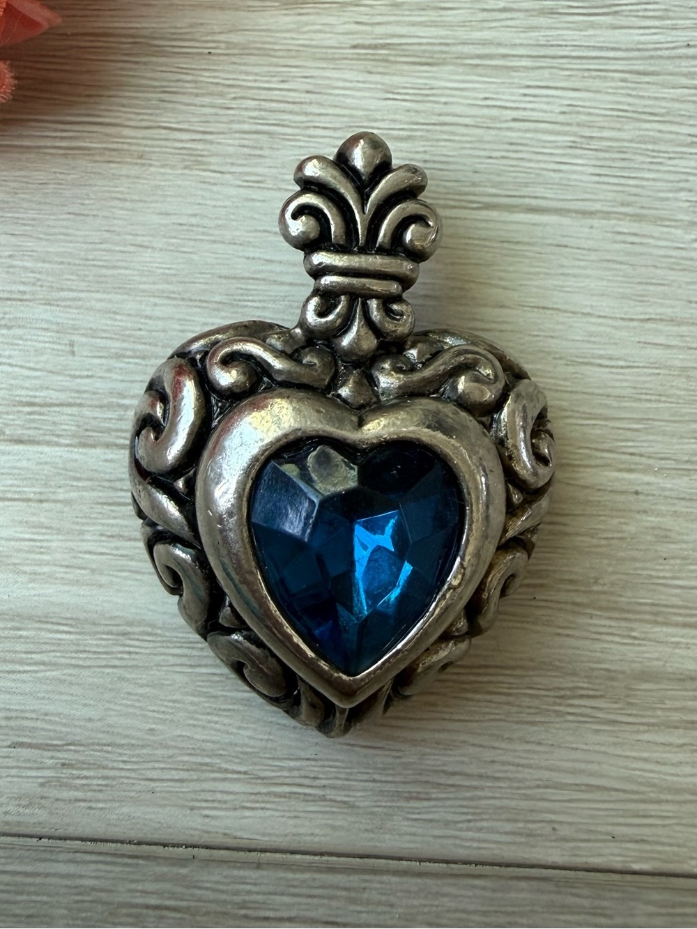 Vintage Heart, Pendant, Silver, Blue, Ready for Chain